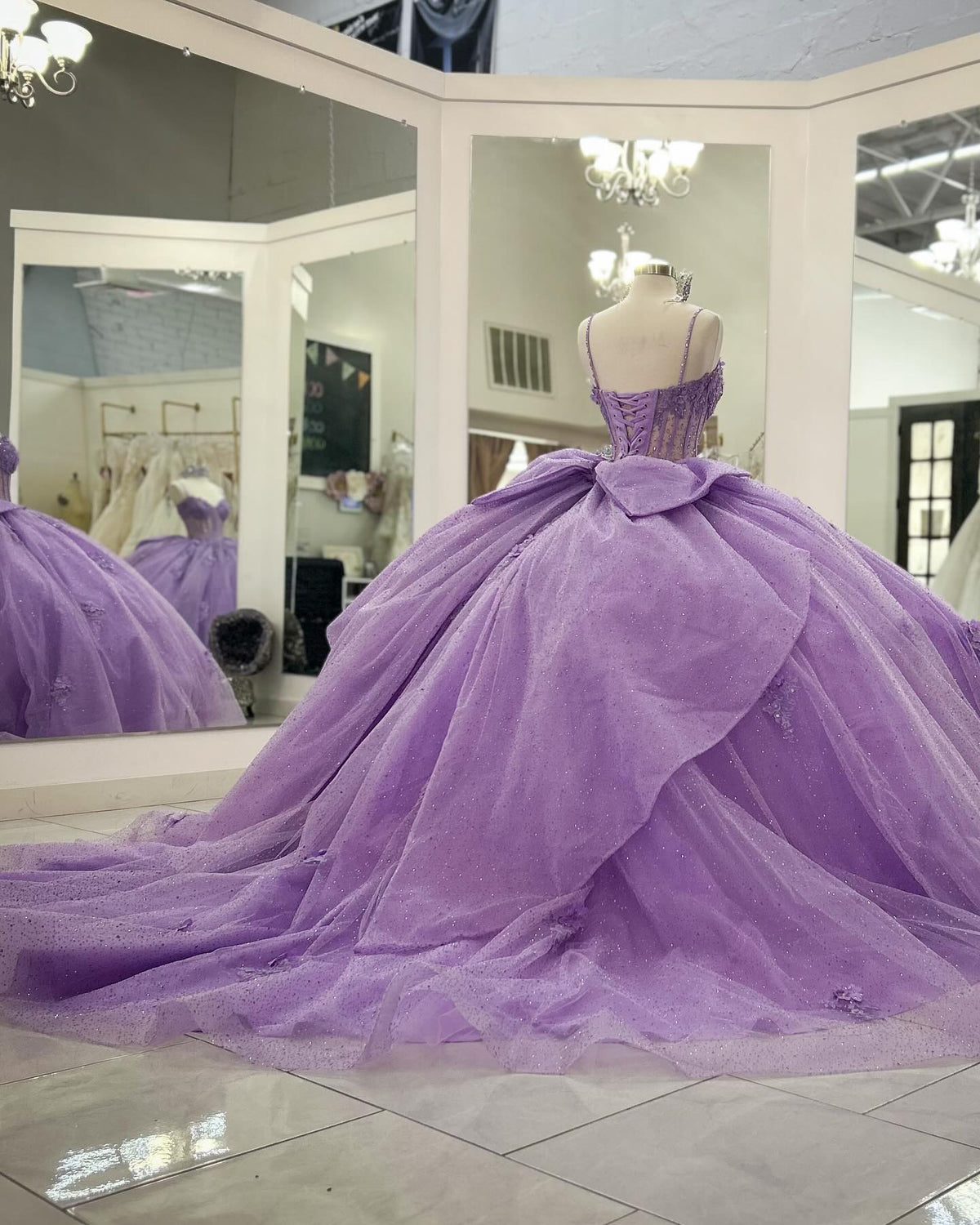 Ball Gown Strapless Spaghetti Straps Sleeveless Beaded 3D Flowers Appliques Pleated Bow Knots Purple Tulle Quinceanera Dress Evening Formal Gown Birthday Party Dress For Sweet 16