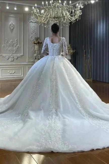 Ball Gown Sweetheart Tulle Long Sleeves Appliques Floor-Length Wedding Dresses with Lace (ZD15731)