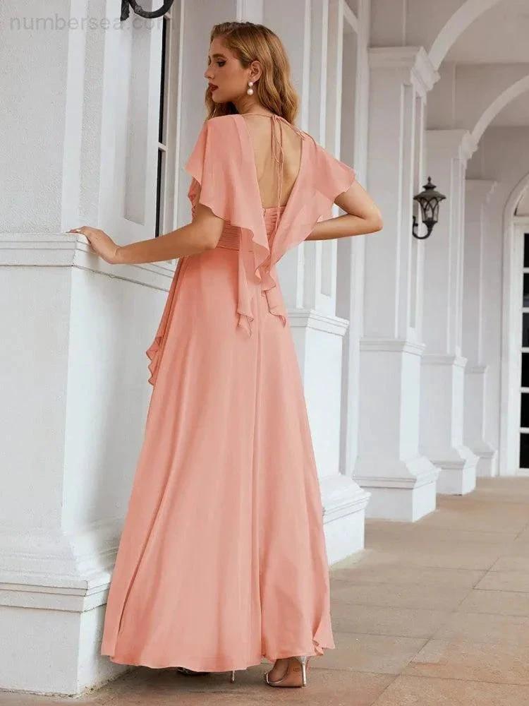 ZapDress Chiffon Bridesmaid Dresses Long Formal Evening Prom Mother of The Bride Dress with Flutter Sleeve (ZD17054)
