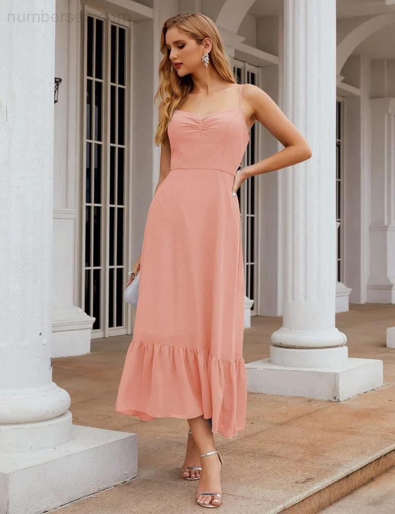 ZapDress  Spaghetti Strap Chiffon Bridesmaid Dress Ankle Length Formal A Line Cocktail Party Homecoming Dress for Juniors (ZD16949)