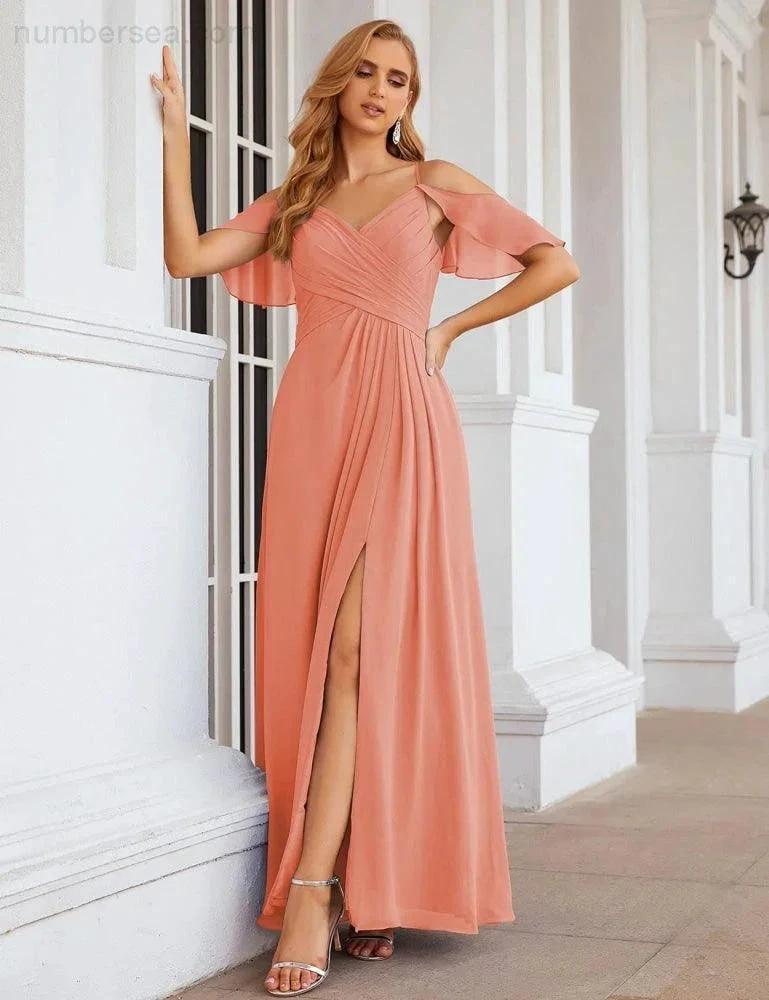 ZapDress Chiffon Cold Shoulder Long Bridesmaid Dresses Plus Size Formal Prom Gowns for Women Party Wedding (ZD17005)