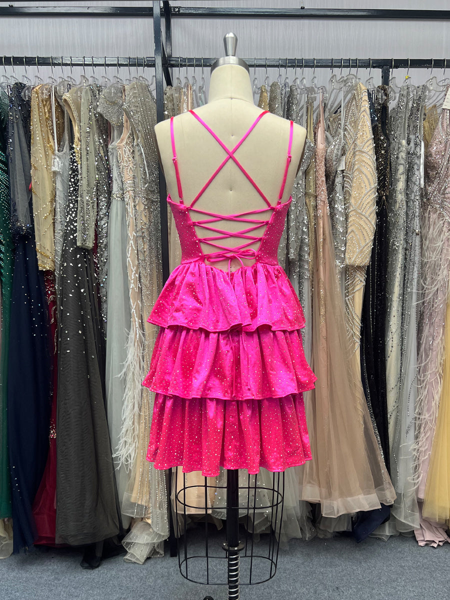 Beaded Open Back Ruffle Short Homecoming Dress