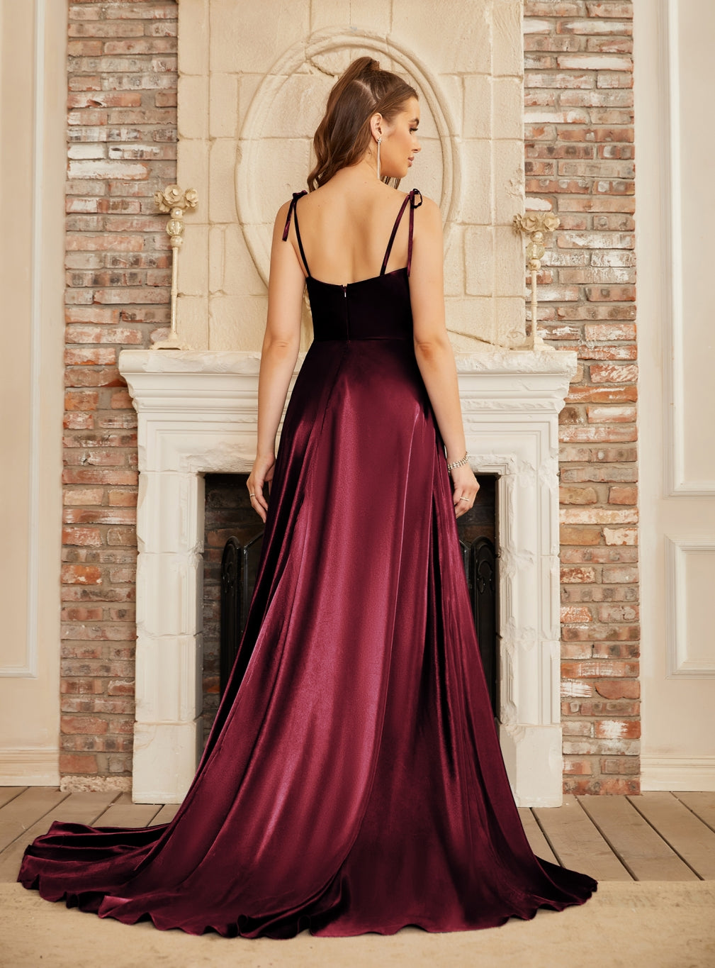 Beautiful A-Line Sleeveless Spaghetti Straps Satin Prom Dresses with Split
