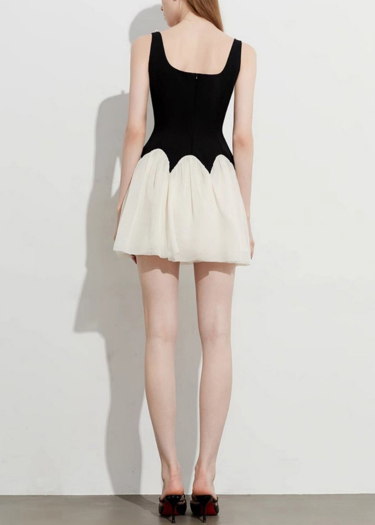 Beautiful Black Square Collar Patchwork Pearl Mini Dress Summer
