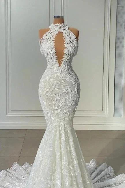 Beautiful Long Mermaid Sleeveless Wedding With Dresses Lace (ZD15607)