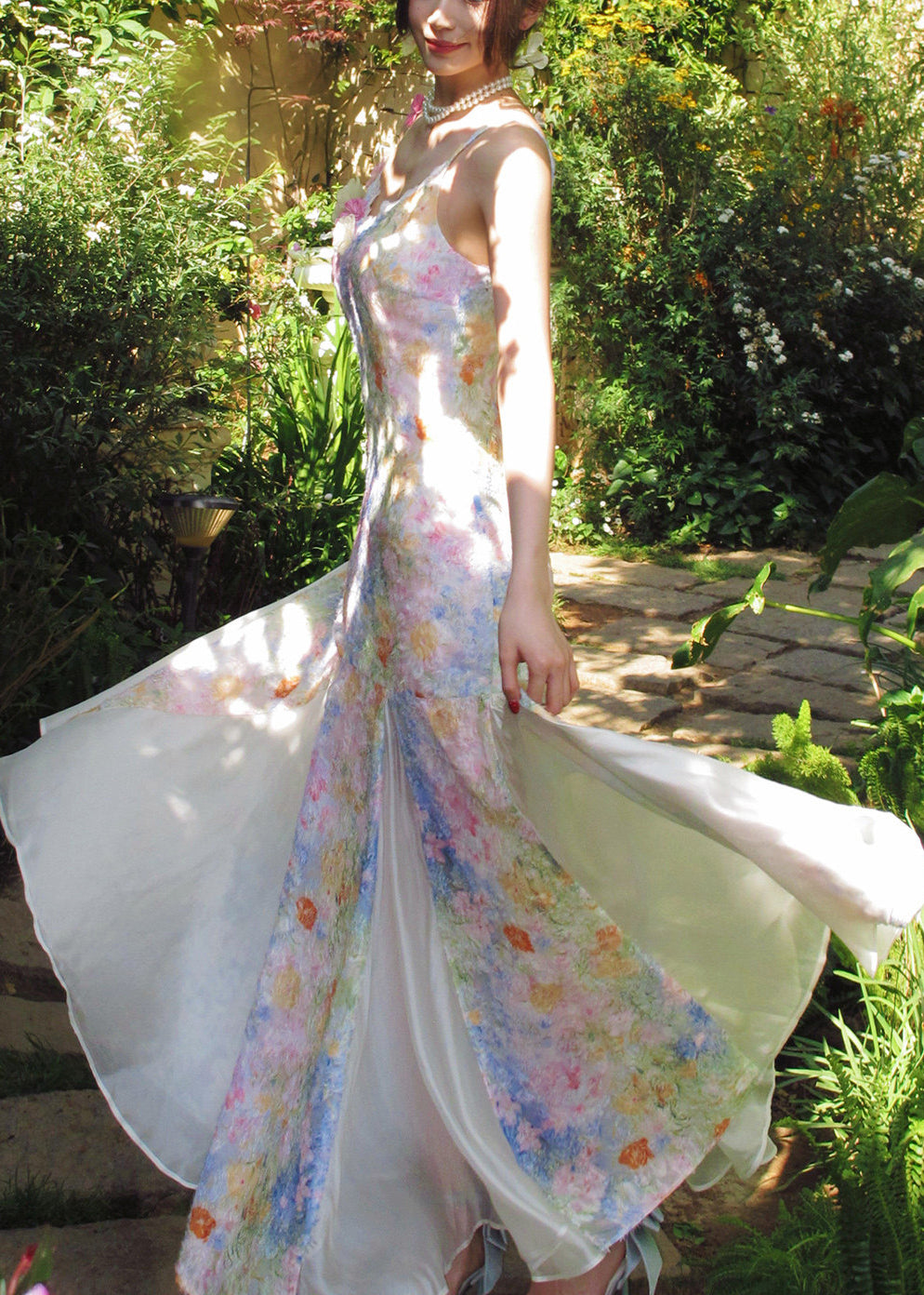 Beautiful Rainbow Floral Maxi Spaghetti Strap Dress Summer