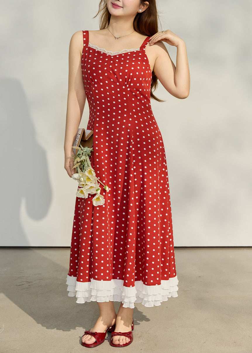 Beautiful Red Dot Lace Patchwork Chiffon Sundress Summer