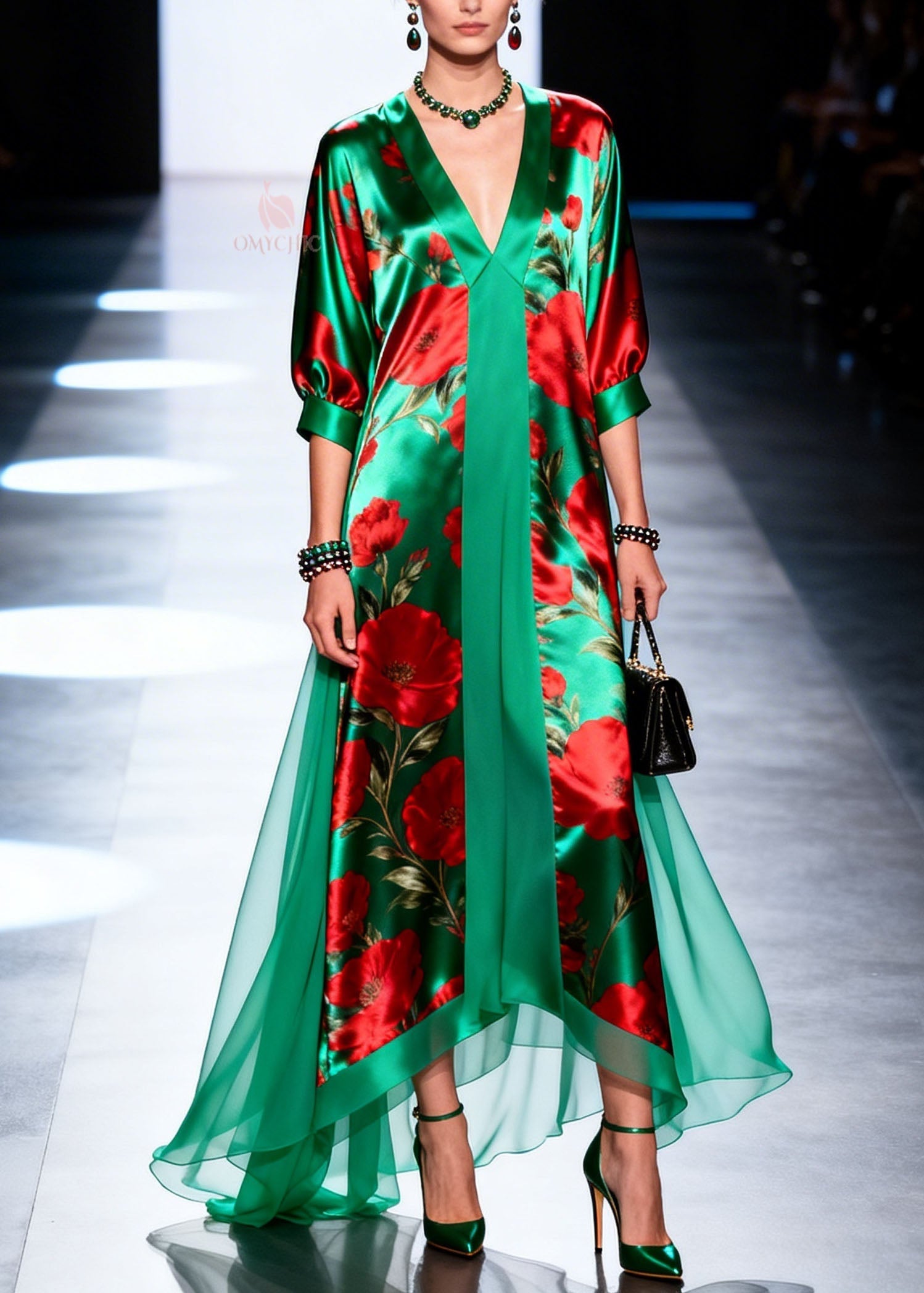 Beautiful V Neck Print Patchwork Chiffon Maxi Dresses Summer