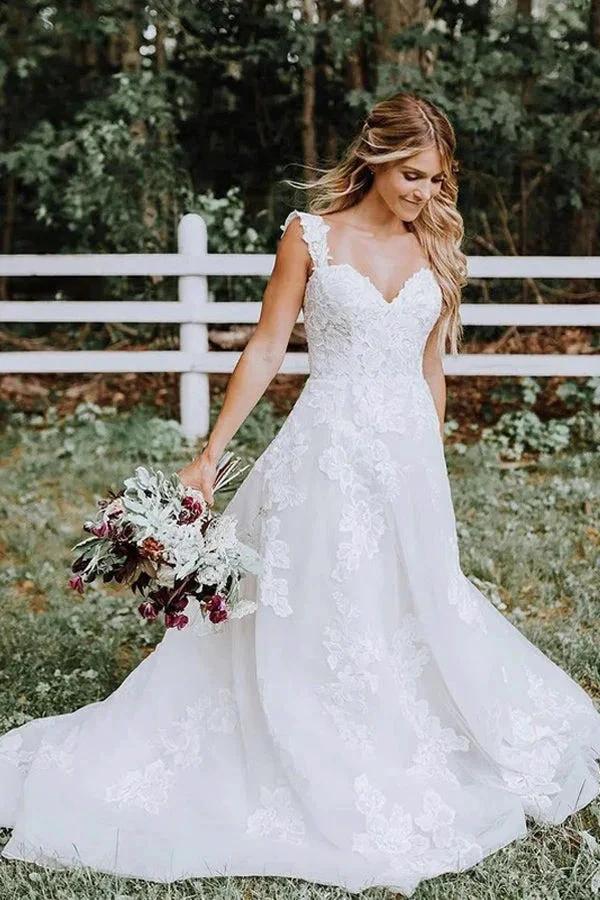 Beautiful A-line Lace Tulle V-neck Forest Wedding Dress (ZD16137)