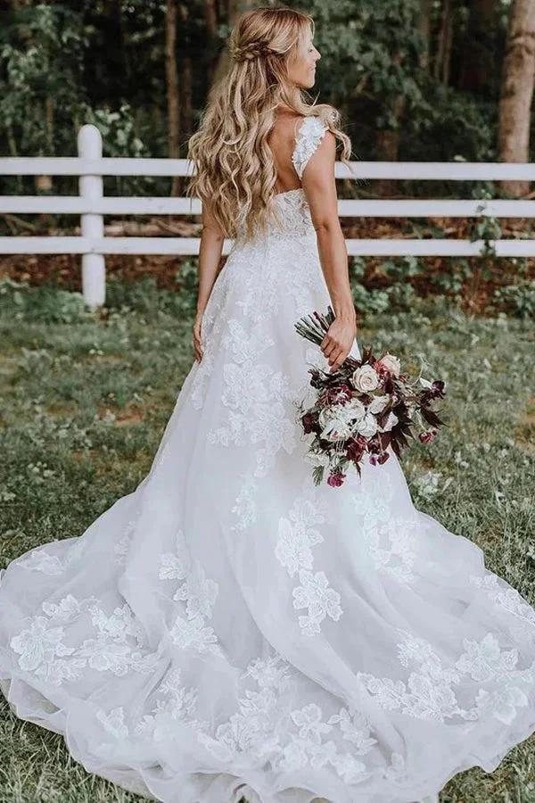 Beautiful A-line Lace Tulle V-neck Forest Wedding Dress (ZD16137)