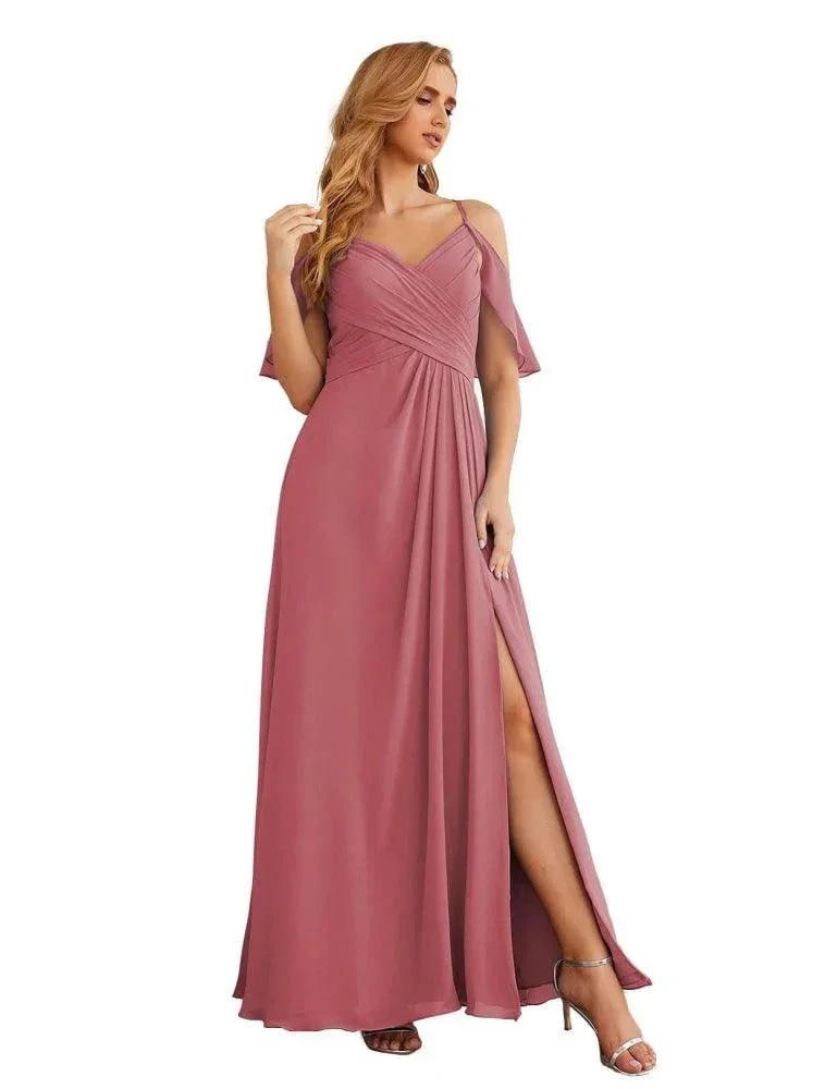 Numbersea Chiffon Cold Shoulder Long Bridesmaid Dresses Plus Size Formal Prom Gowns for Women Party Wedding SEA28070 by numbersea