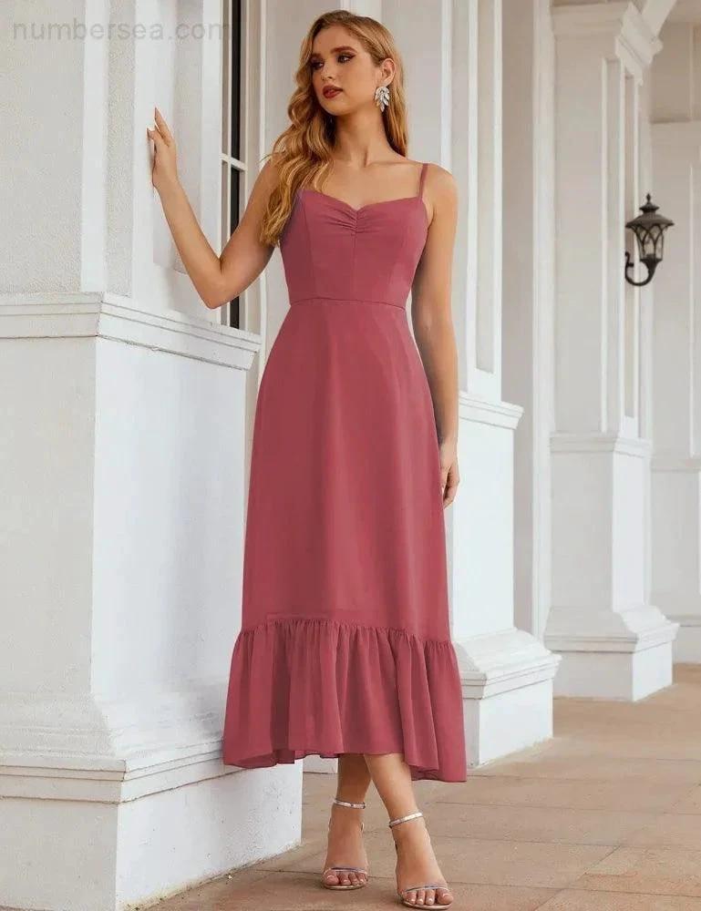 ZapDress  Spaghetti Strap Chiffon Bridesmaid Dress Ankle Length Formal A Line Cocktail Party Homecoming Dress for Juniors (ZD16949)