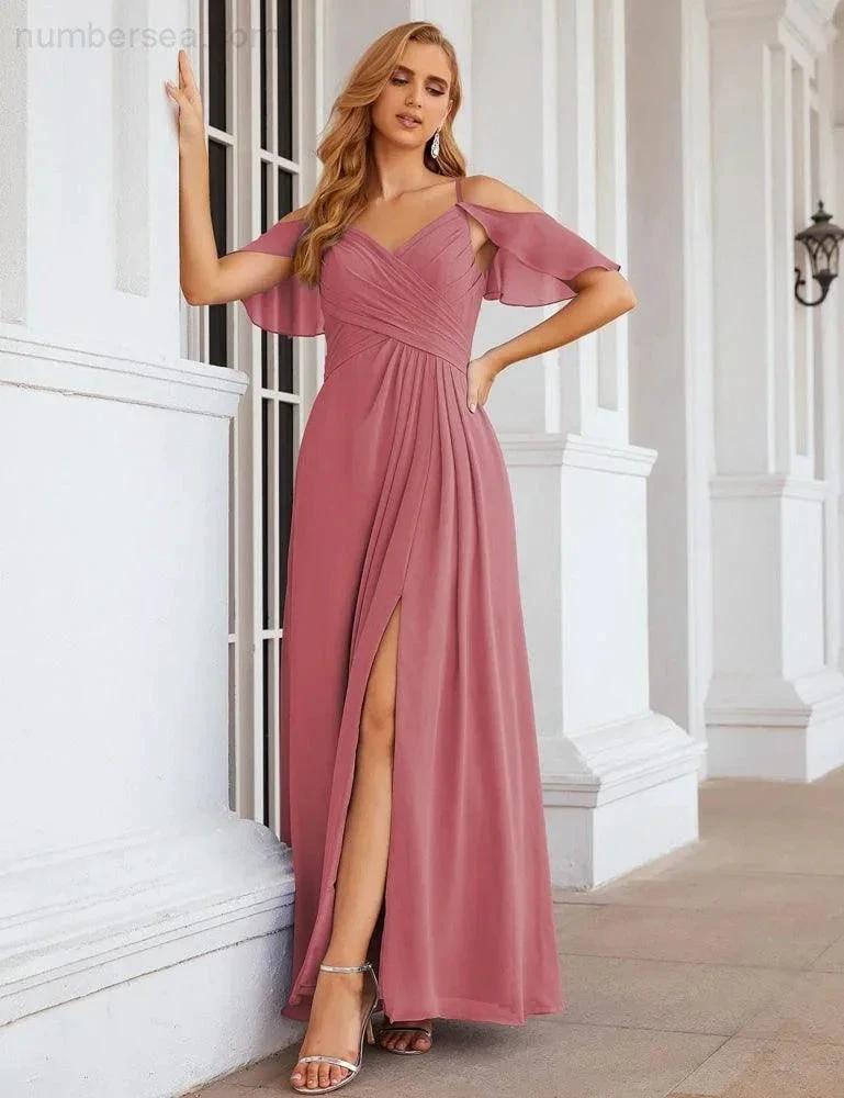ZapDress Chiffon Cold Shoulder Long Bridesmaid Dresses Plus Size Formal Prom Gowns for Women Party Wedding (ZD17005)