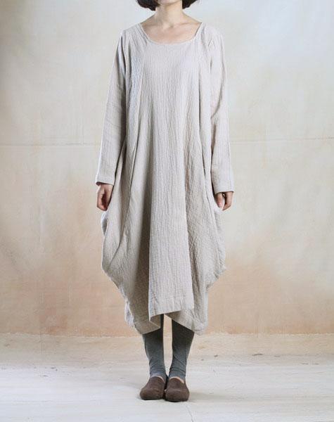 Beige Baggy linen maxi dress long plus size spring linen dresses
