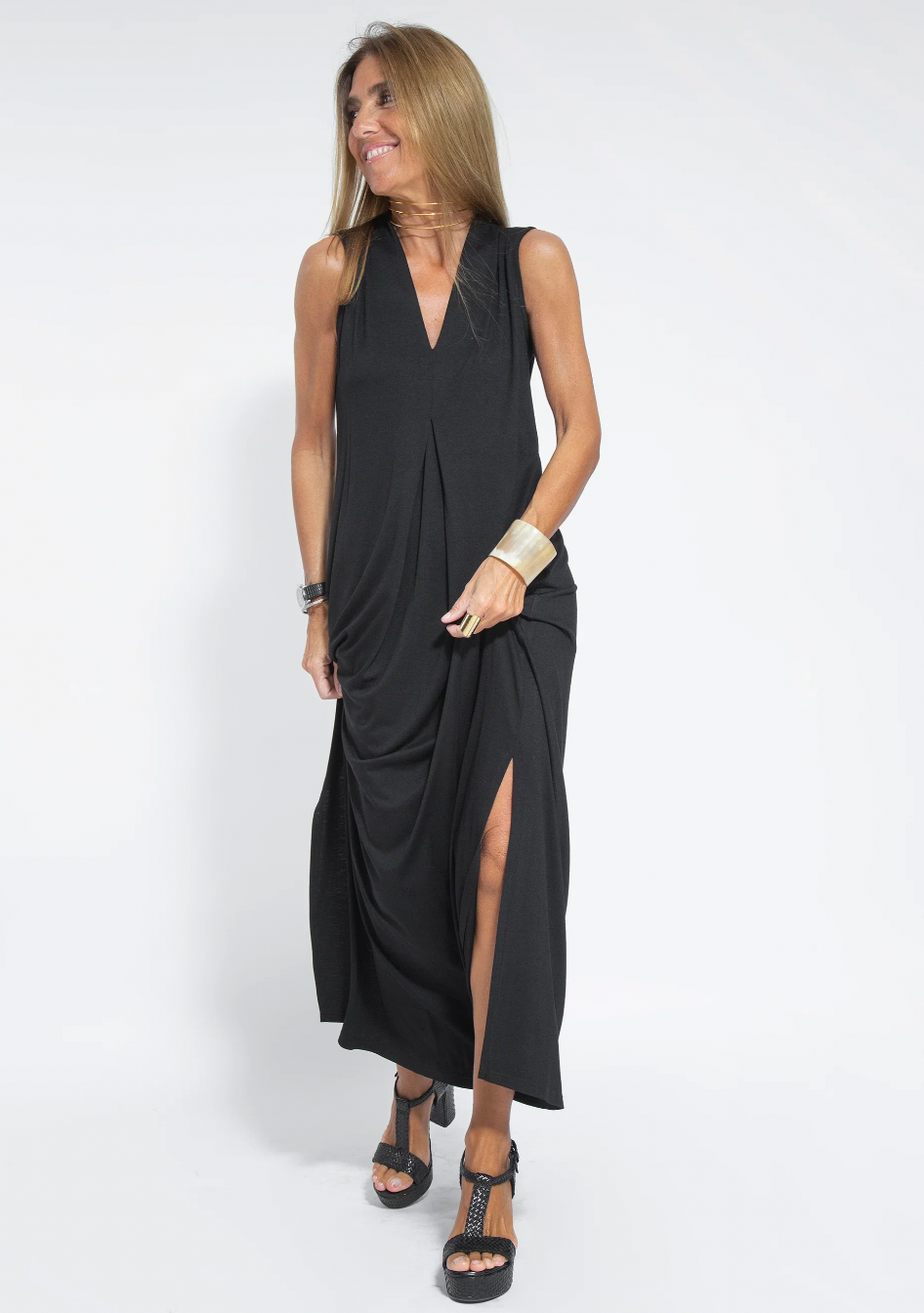Ana Exclusive Maria Set of Long Slimming Dress and Vest Elevated Occasion Wear