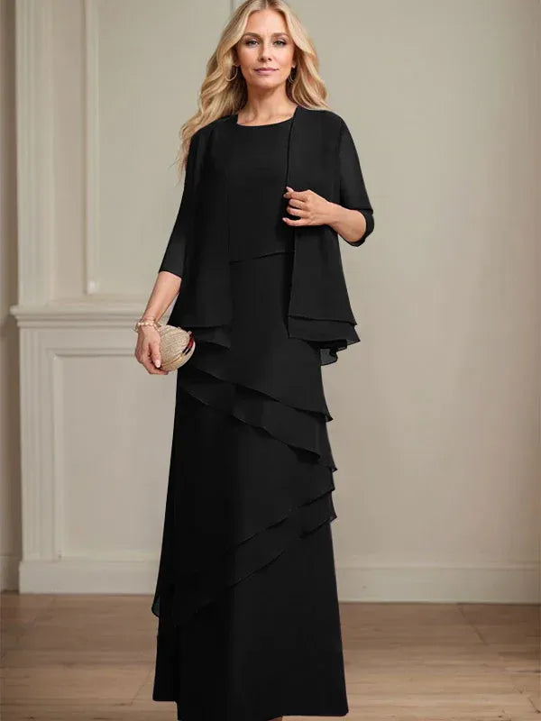 Sheath Scoop Floor-Length Chiffon Mother of the Bride Dress