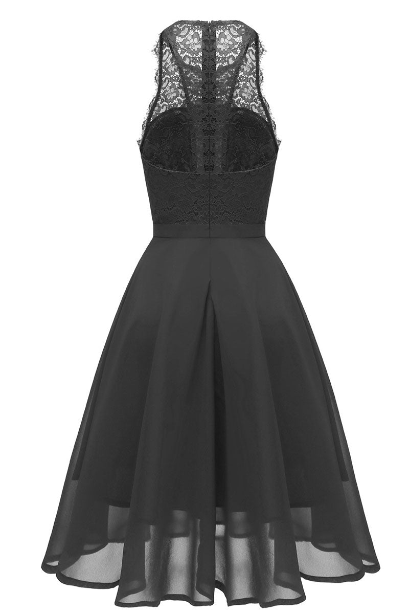 Black A-line Lace Midi Sleeveless Party Dress
