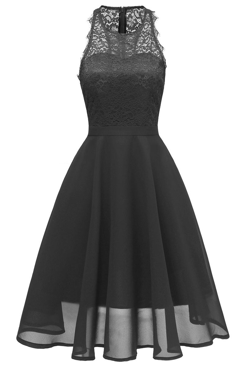 Black A-line Lace Midi Sleeveless Party Dress