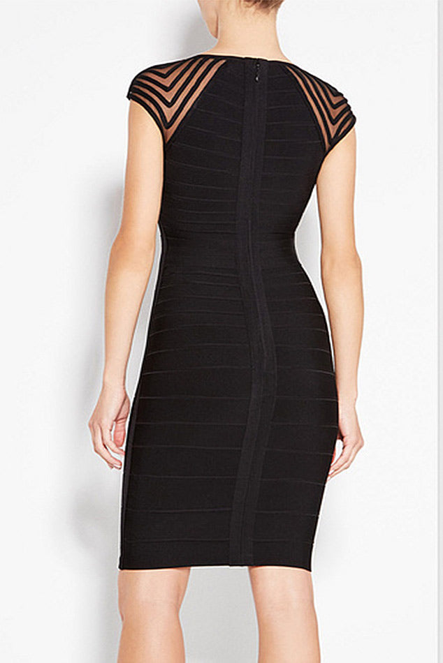 Black Cut Out Cap Sleeves Short Bandage Prom Dress - Fashionpara