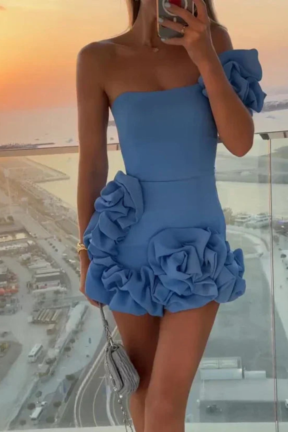 Black Homecoming Dresses One Shoulder Ruffled Tight Short Cocktail Dresses