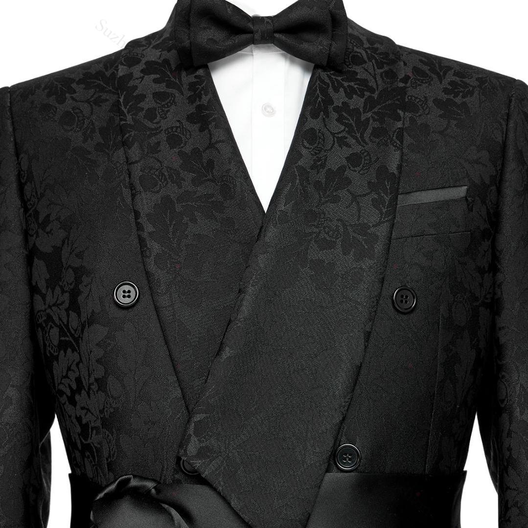 Black Jacquard Shawl Lapel Double Breasted Wedding Suit