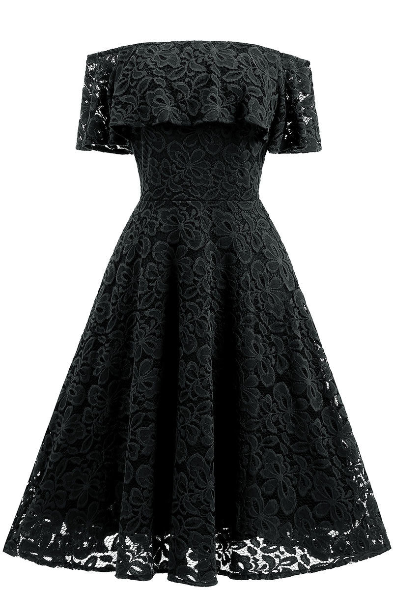 Dark Navy Lace A-line Homecoming Dress - Fashionpara