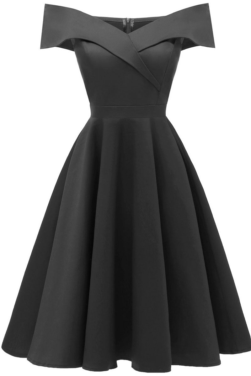 Dark Navy Off-the-shoulder A-line Party Prom Dress - Fashionpara