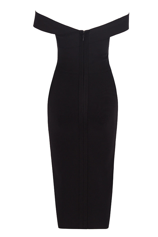 Black Off-the-shoulder Slit Tight-fitting Bandage Prom Dress - Fashionpara