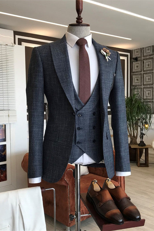 Black Three Piece Peaked Lapel Business Suit