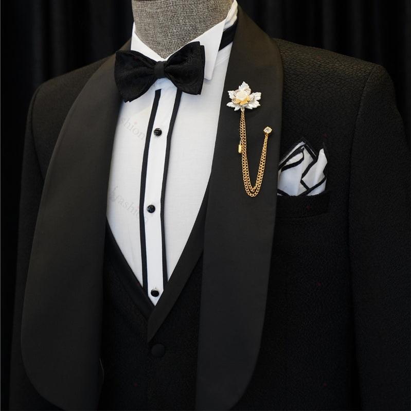 Black Three Piece Shawl Lapel Wedding Suit
