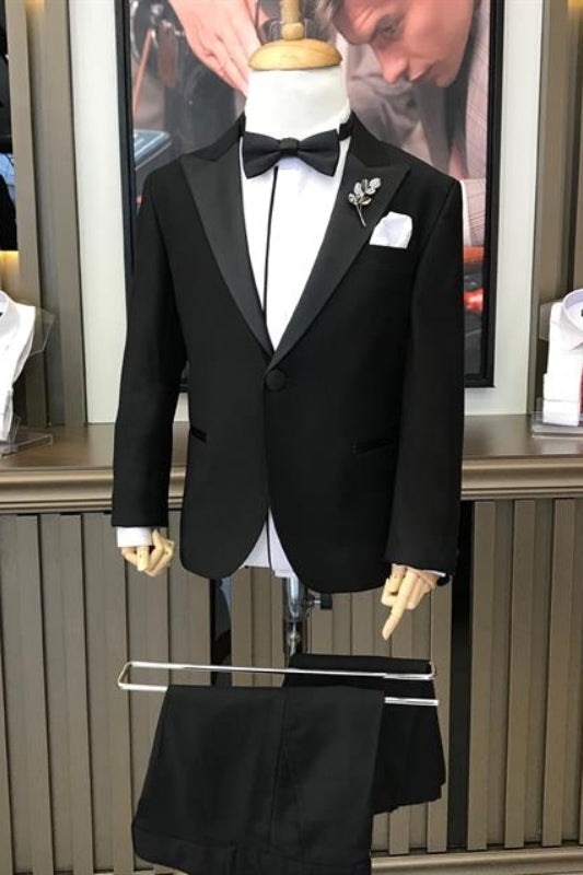 Black Two Piece Peaked Lapel Prom Suit