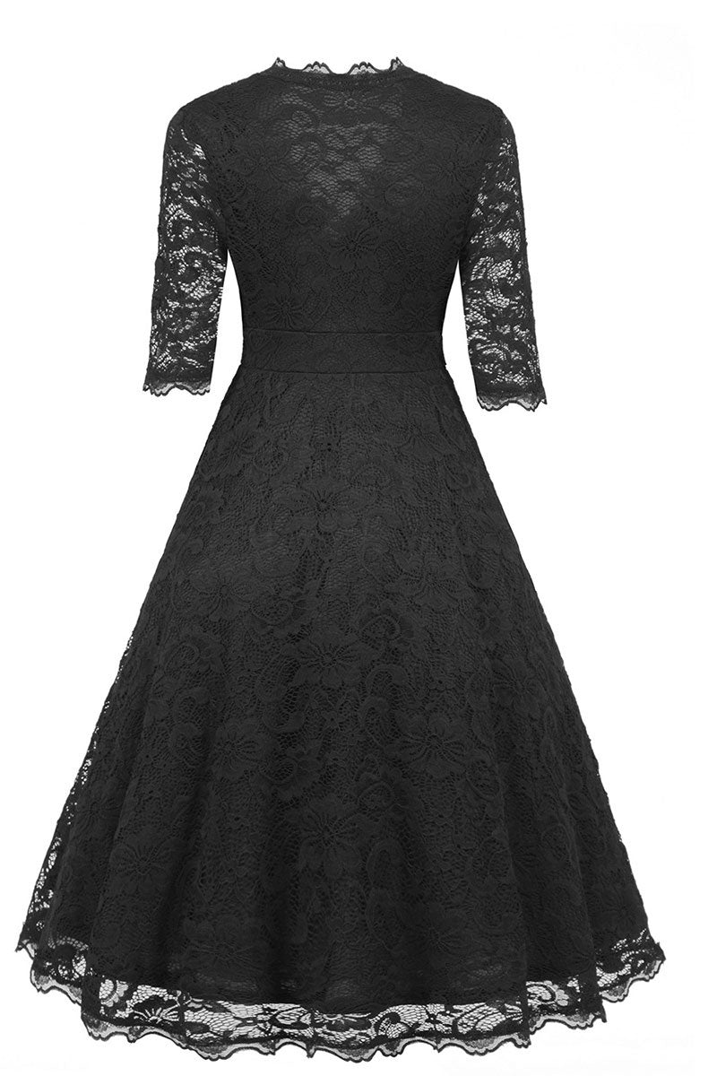 Black V-neck A-line Prom Dress With Half Sleeves