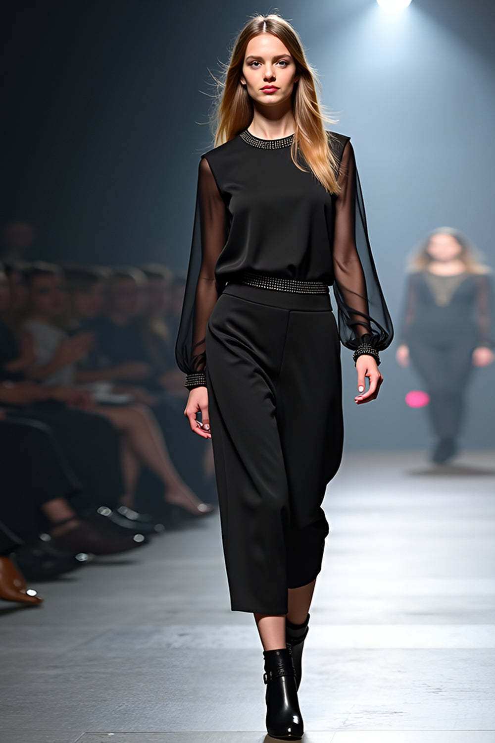 Black Wedding Guest Dress Casual Fashion Jumpsuit With Chiffon Sleeves
