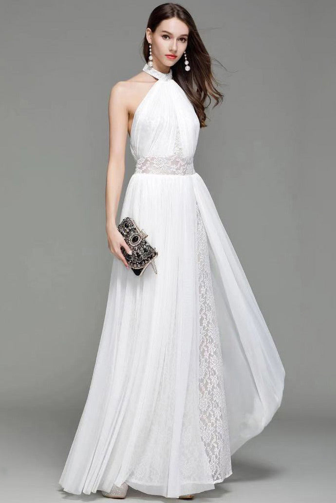 Black Halter Backless Prom Gown Evening Dress - Fashionpara