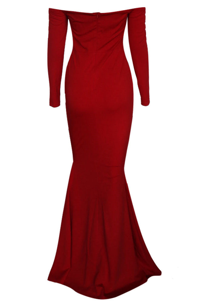 Black Long Sleeve Off Shoulder Evening Prom Dresses - Fashionpara