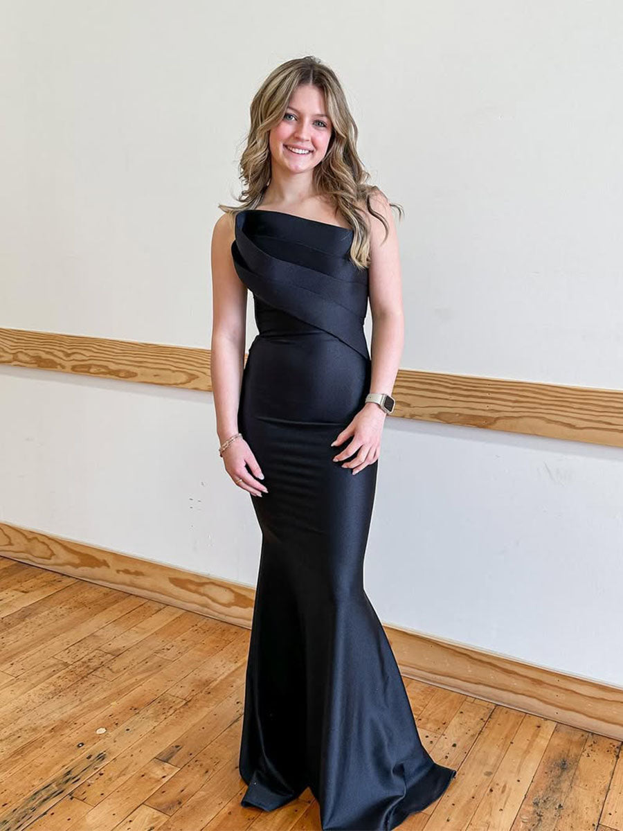 Black Strapless Mermaid Prom Dress with Sculptural Folded Bodice - FashionDia