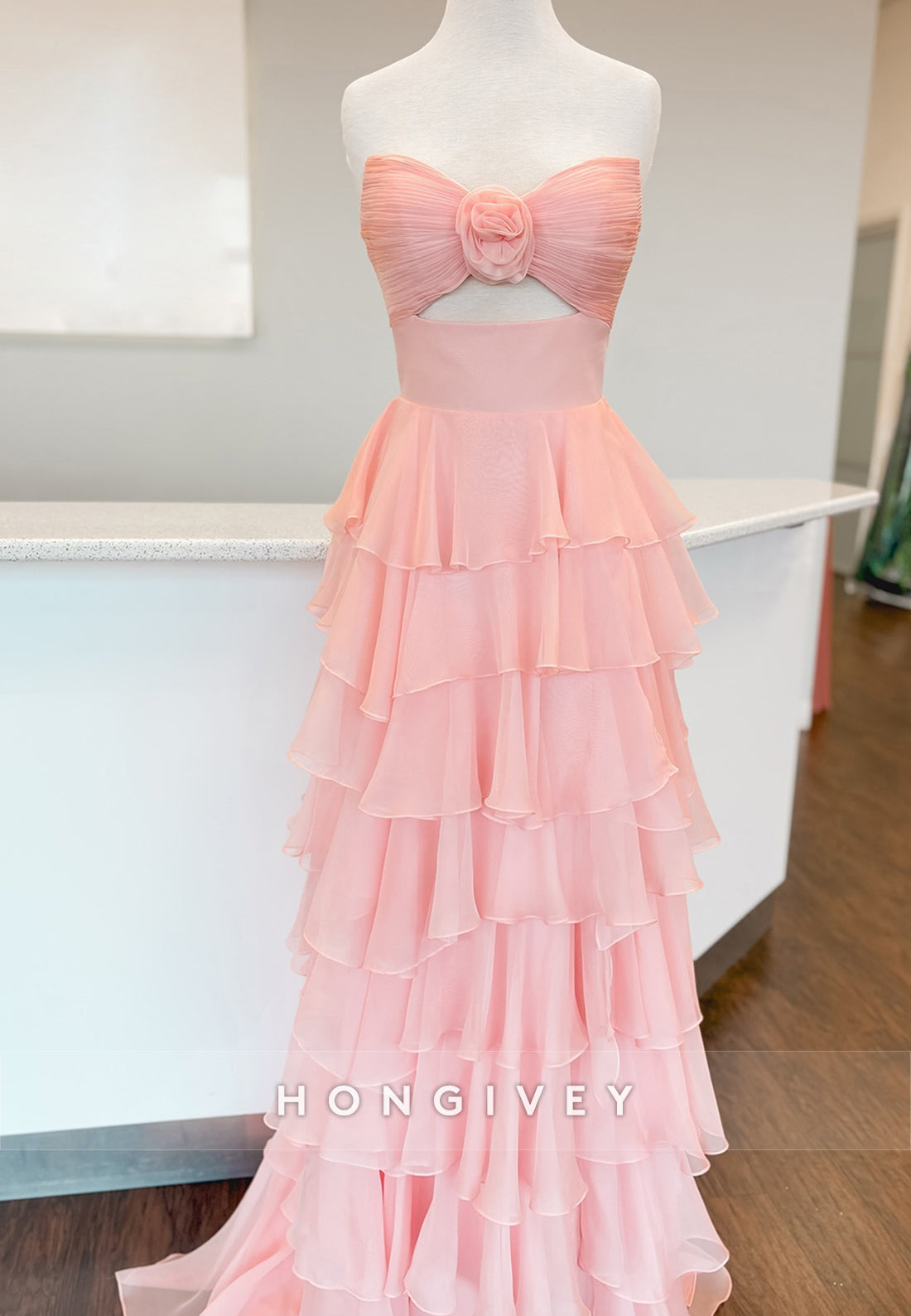 A-Line High Low  Floral Embossed Sweetheart Holiday Prom  Dresses