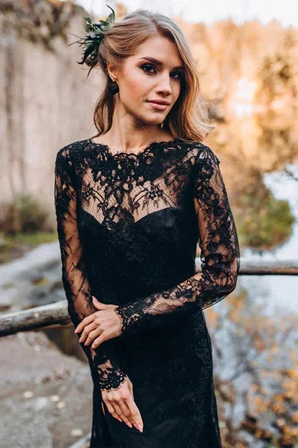 Black Sweetheart Long Sleeves Lace Backless Wedding Dresses (ZD16150)