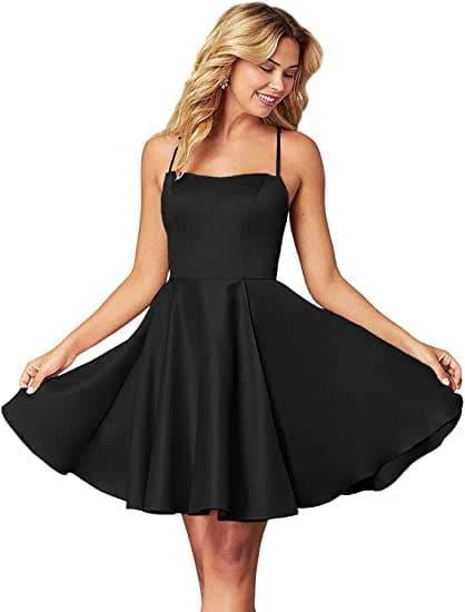 Spaghetti Straps Homecoming Dress Short Satin Puffy Cocktail SYH1 by vivymakudress