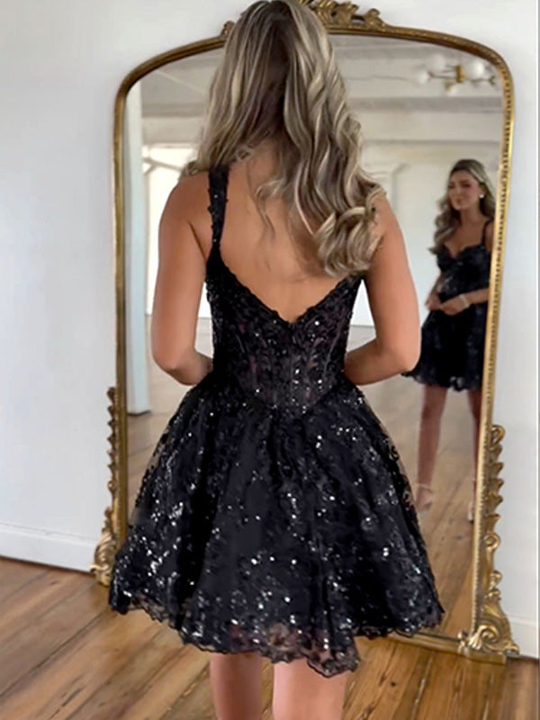 A-Line Straps Short Homecoming Dress with Sequin