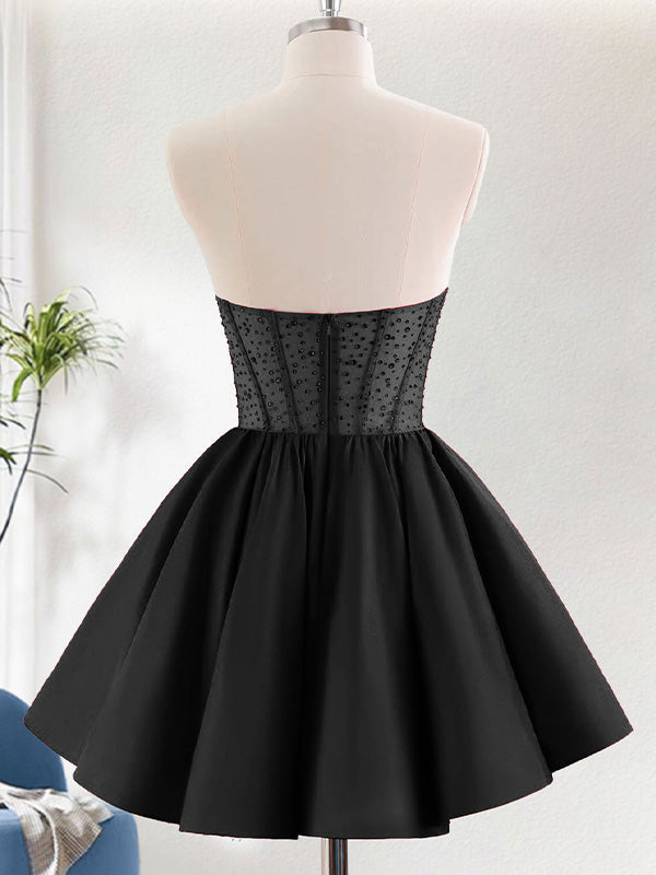 A Line Strapless Ruffle Short Homecoming Dress with Beading