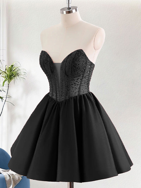 A Line Strapless Ruffle Short Homecoming Dress with Beading