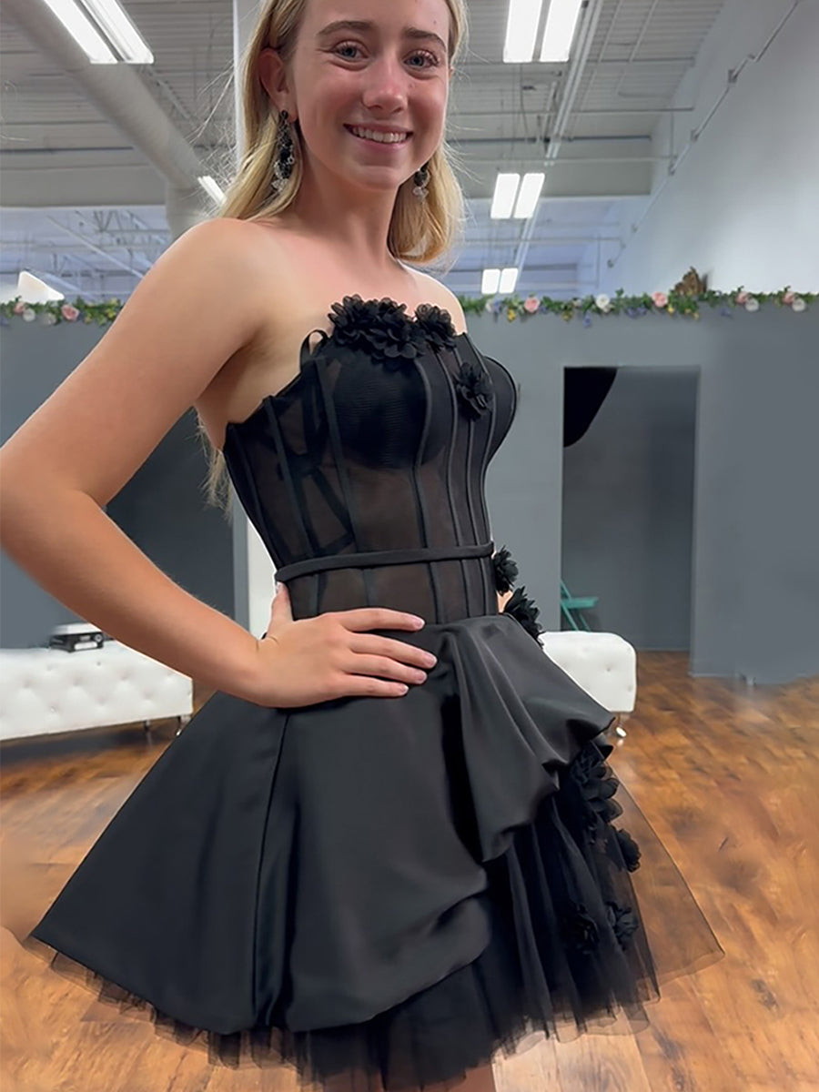 Floral A Line Strapless Short Homecoming Dress