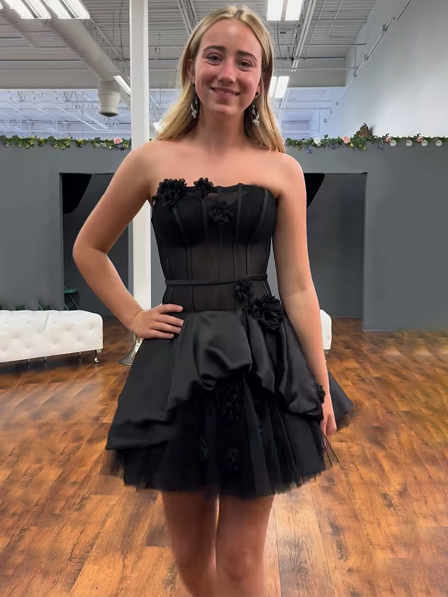 Floral A-Line Strapless Short Homecoming Dress - FashionDia