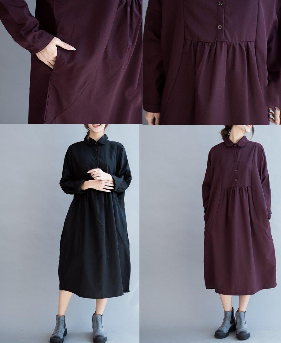 Black cotton dress plus size shirt dresses maxi dress long blouses long sleeve