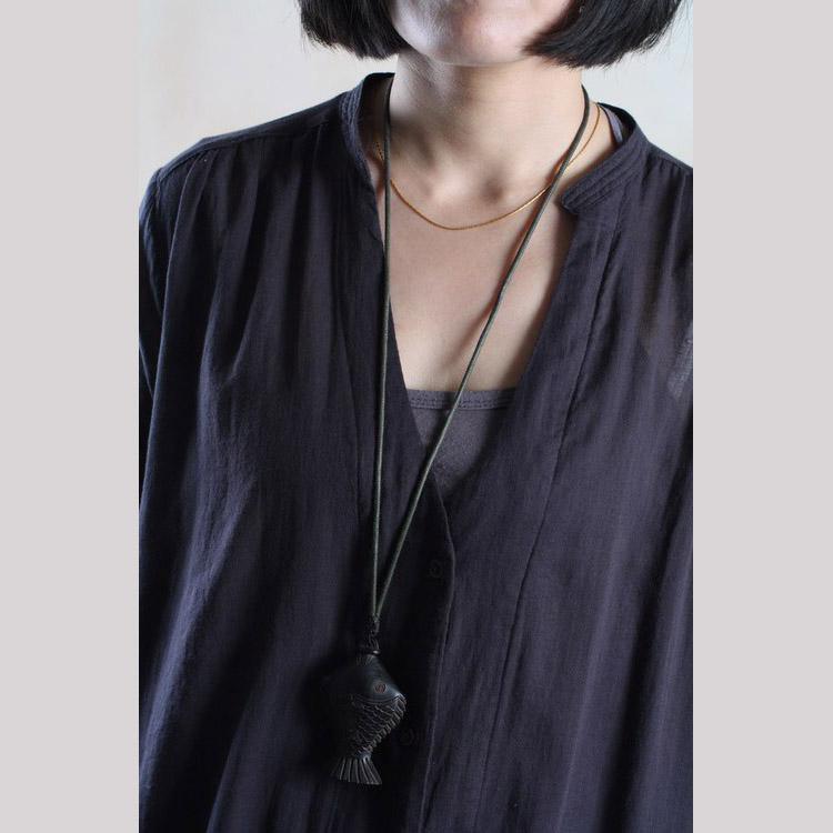 Black deep V sundress long sleeve women shirt dress oversize blouse