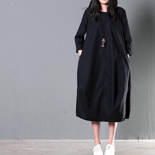 Black half sleeve long sundress oversize cotton caftan gown maxi dress summer clothing