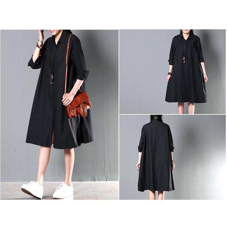 Black spring cotton dress plus size cotton blouse shirt