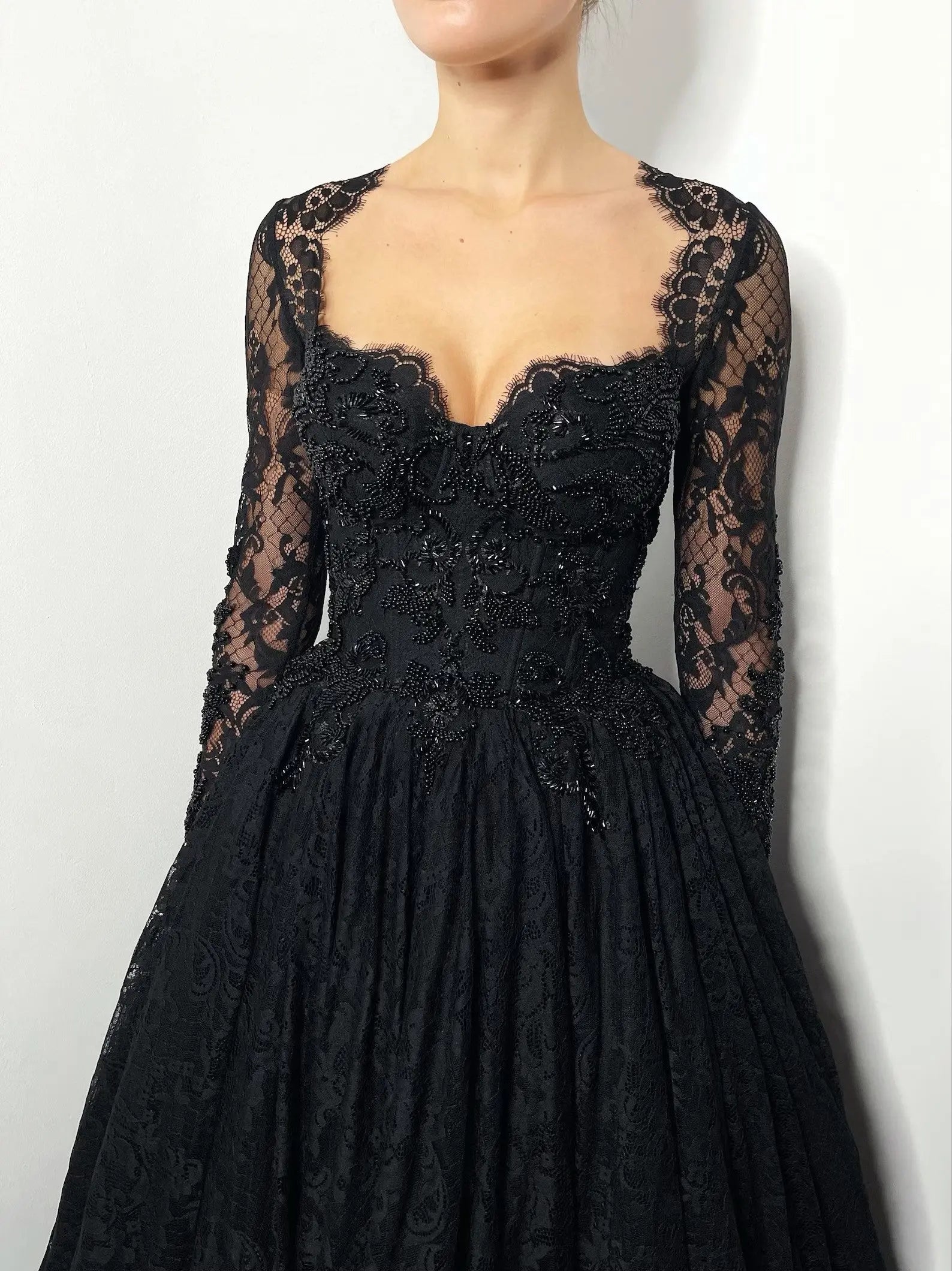 Black Luxury Gothic Wedding Dress Heavy Beaded Lace Ball Gown  ZP197