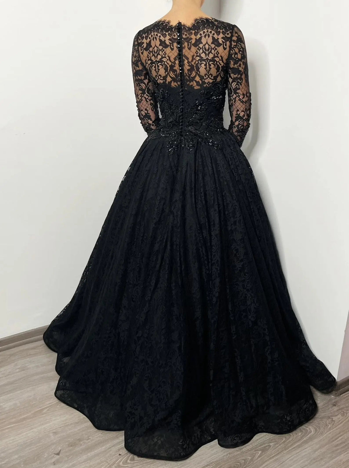 Black Luxury Gothic Wedding Dress Heavy Beaded Lace Ball Gown  ZP197